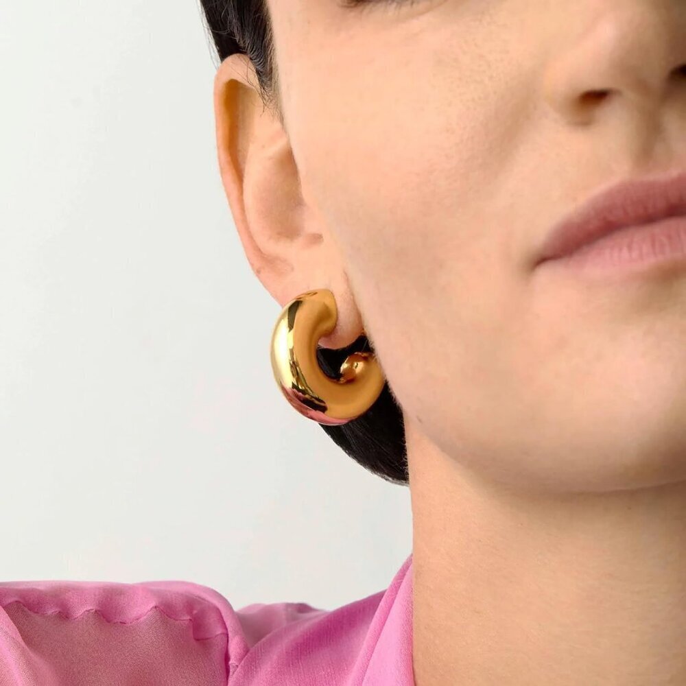 Chunky Gold Hoop Earrings for Women 14K Plated Waterdrop Dainty Jewelry - Picture 2 of 7